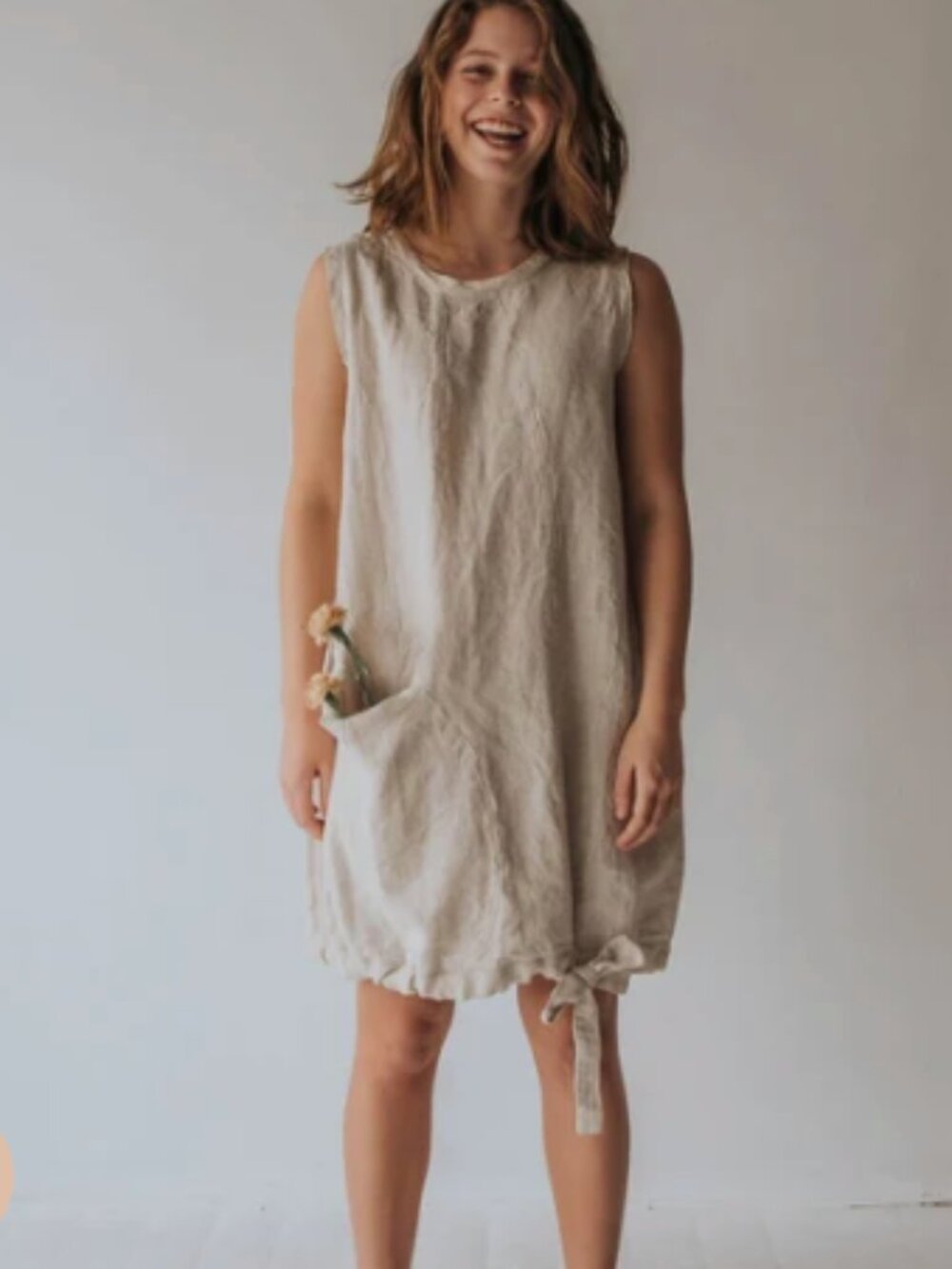 Cedar & Vine Joey Mini Linen dress L Oatmeal Lagenlook NWOT